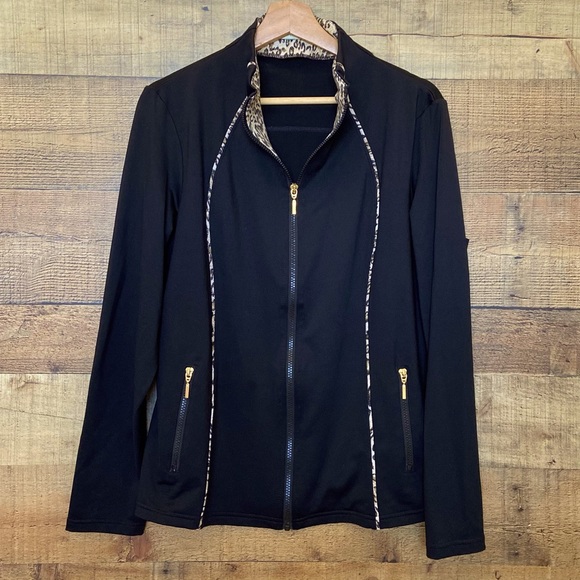 Black Zip-Up Athletic Jacket w/Leopard Trim by NEIMAN MARCUS - Picture 5 of 14